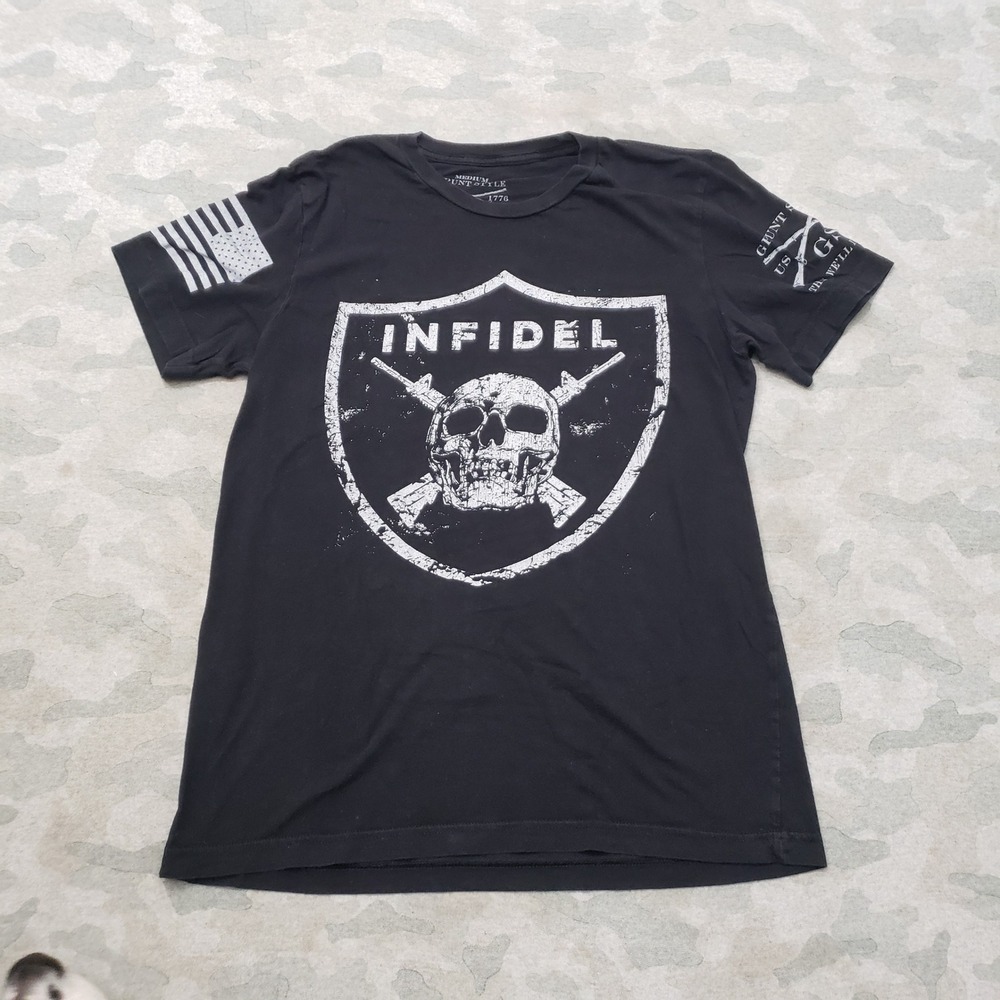 Grunt Style Shirt Mens Medium Black Graphic Tee Skull Patriotic Short Sleeve
